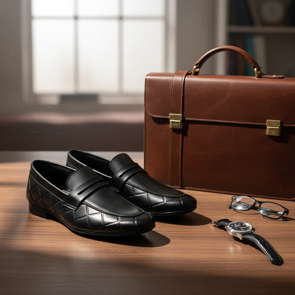 Men’s Black Premium Formal Leather Loafers | Soft Padding Hand-Made Article | All Day Comfort