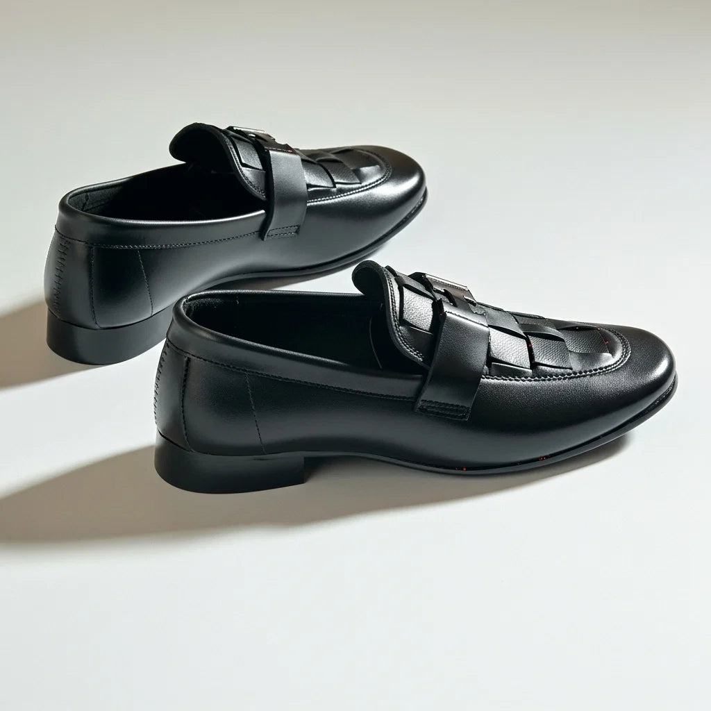 Premium H Buckle Black Formal Loafer