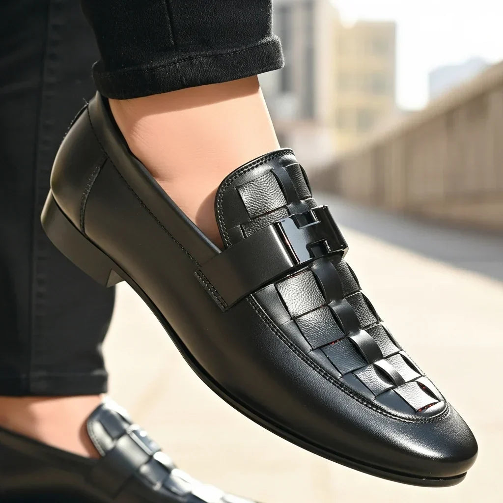 Premium H Buckle Black Formal Loafer