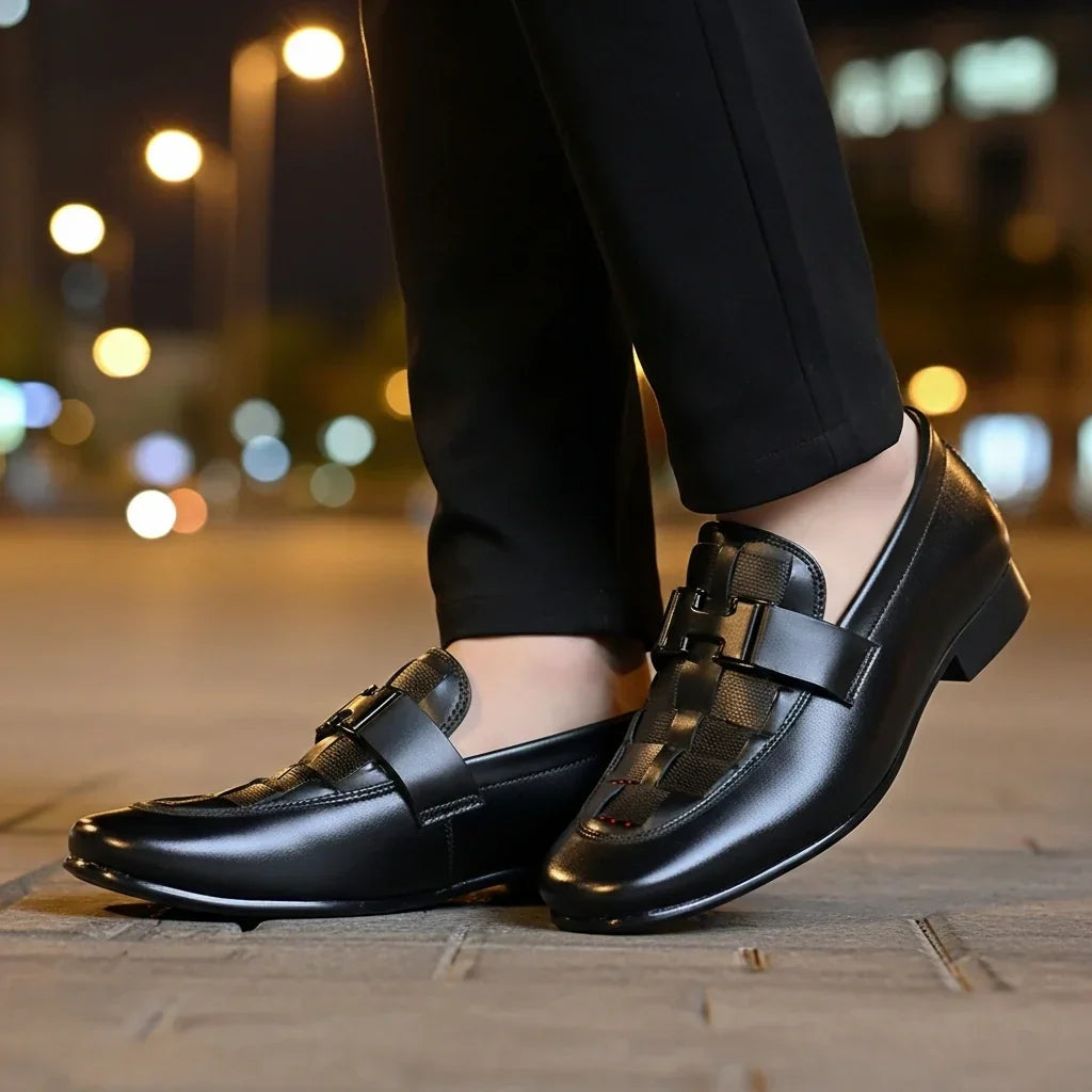 Premium H Buckle Black Formal Loafer
