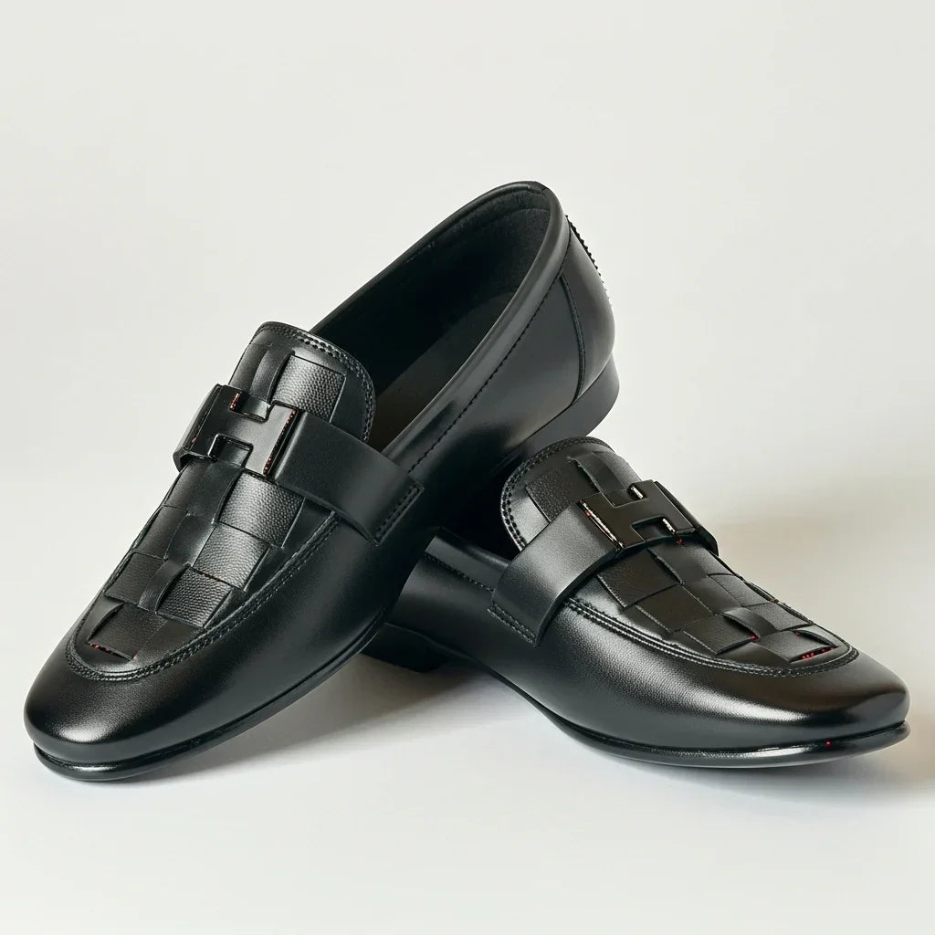 Premium H Buckle Black Formal Loafer